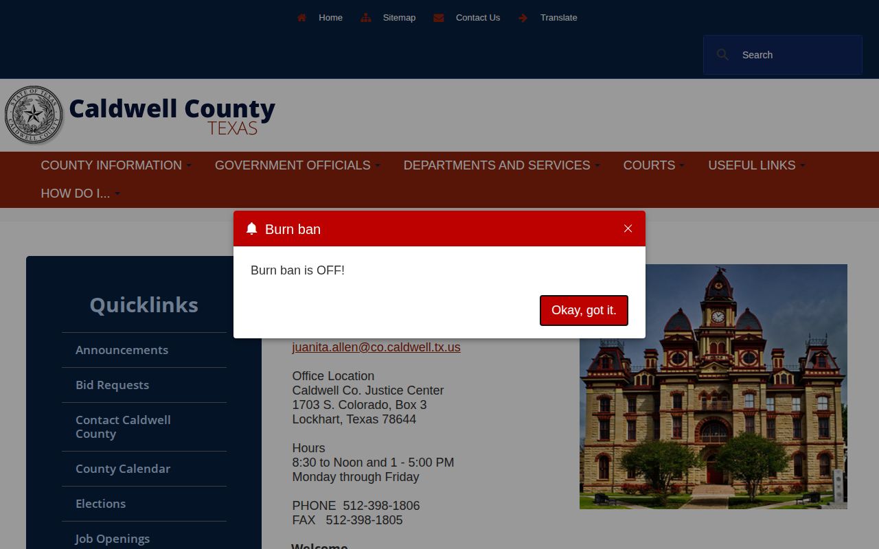 Caldwell County 72-hour release District Clerk record route