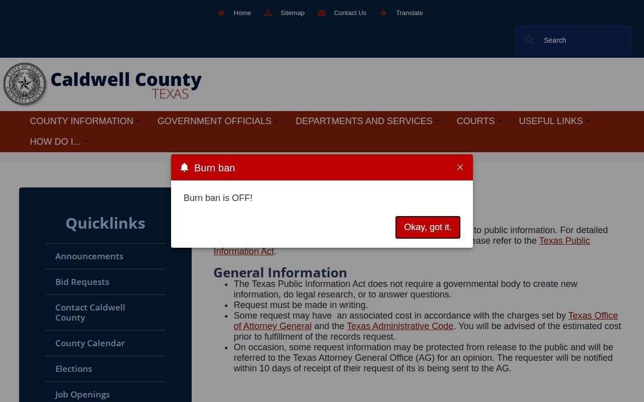 Caldwell County public information request instructions