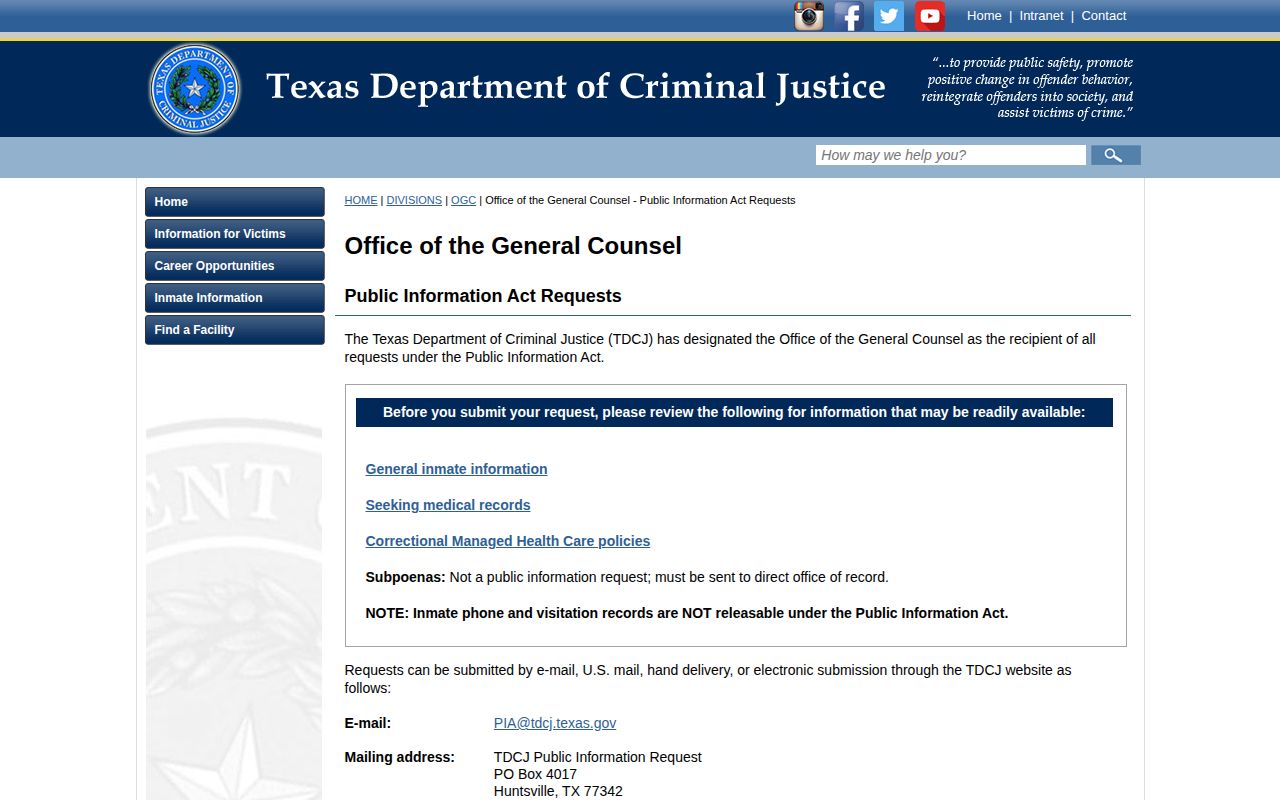 Gregory S. Coleman Unit release certificate TDCJ records request