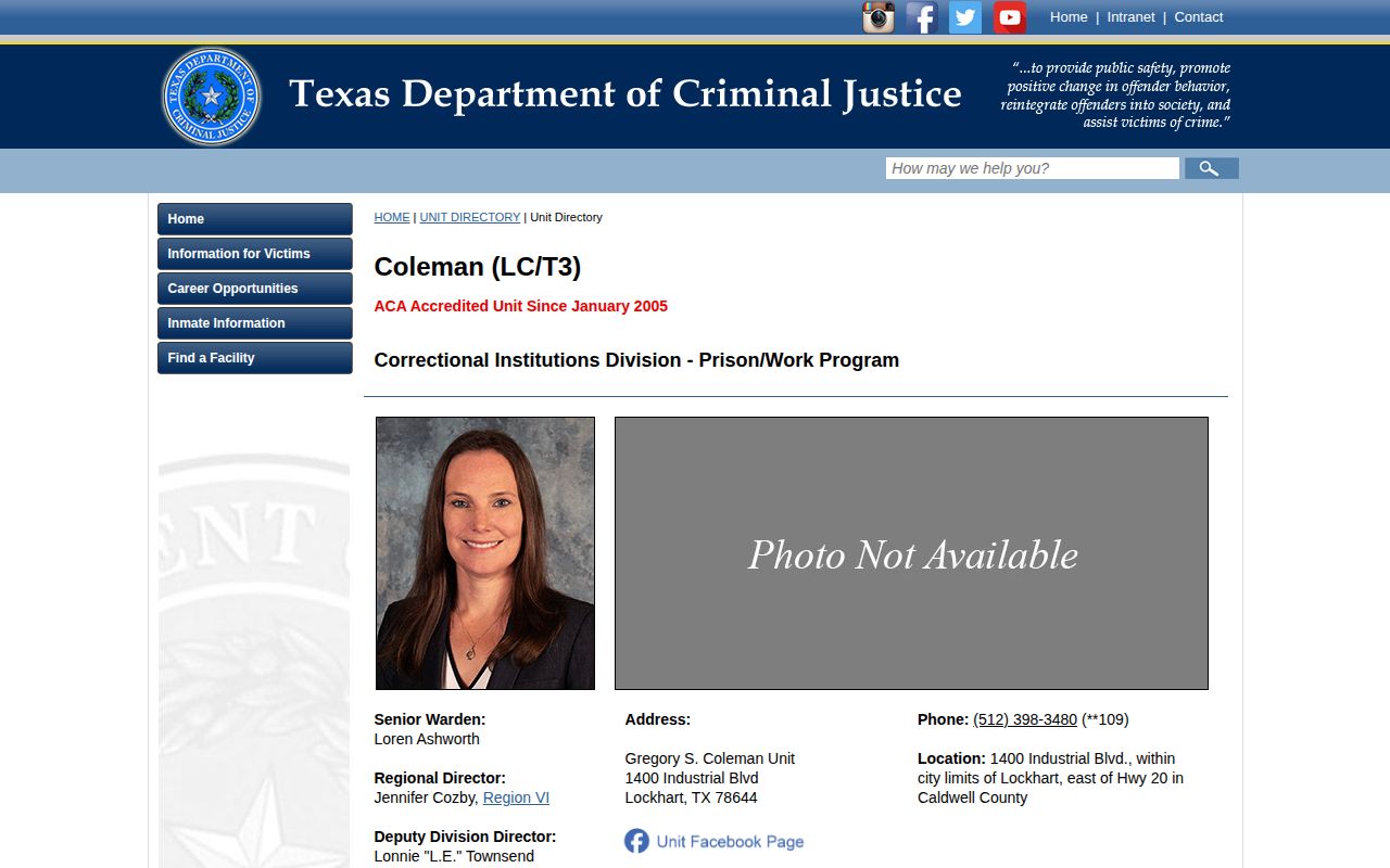 Gregory S. Coleman Unit release search official TDCJ directory