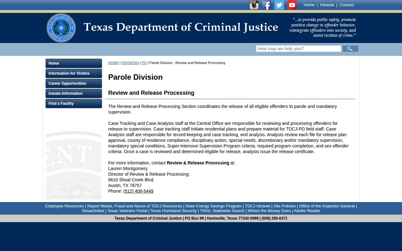 Caldwell County projected release date processing through TDCJ